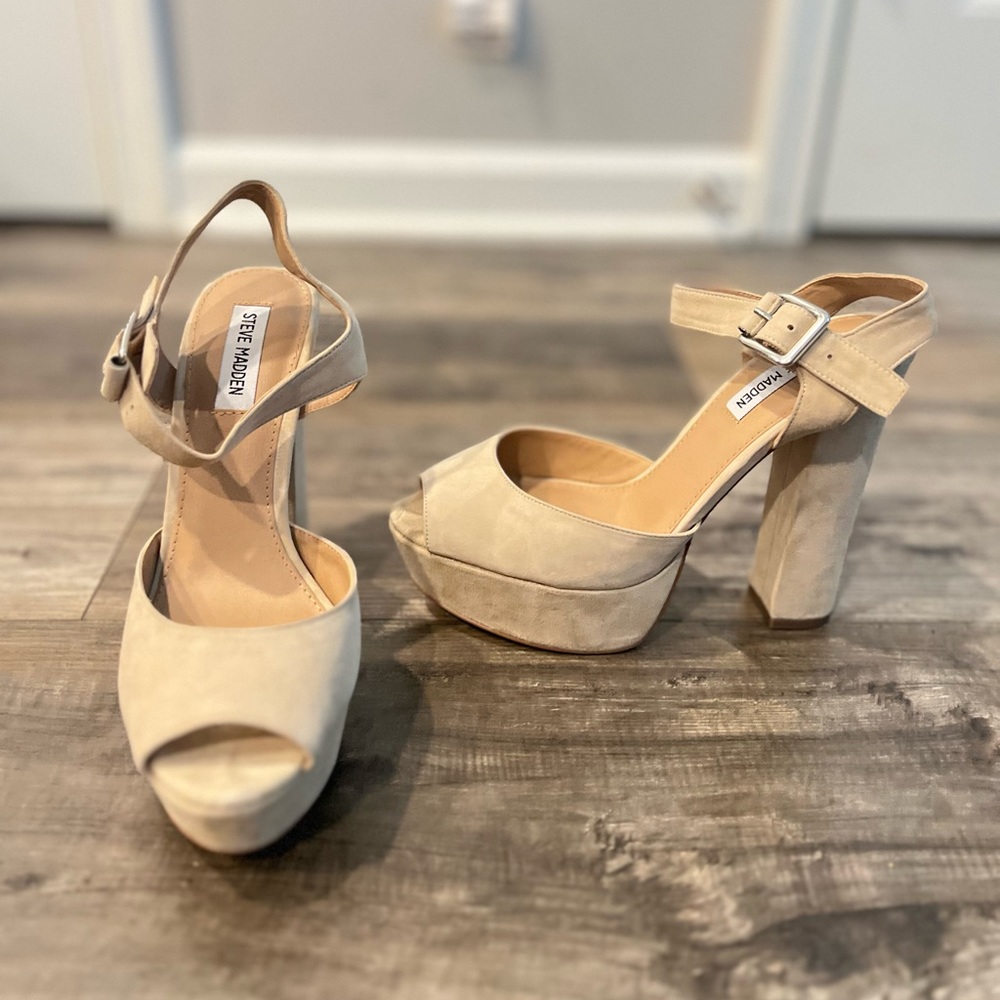 Steve Madden tan suede platform heels *size 10* never worn